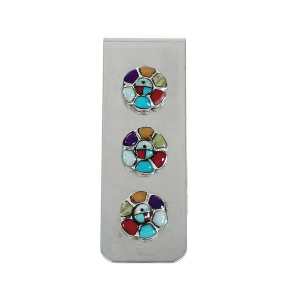 Navajo Flower Inlay Sterling Silver Money Clip TX10205
